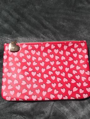 ipsy Red Clutch with Pink Heart Print and Gold Charm